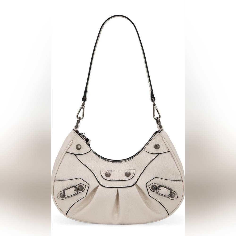 Montana West MEDIUM Shoulder Purses Crescent Hobo Bags Trendy Purses Rivet White